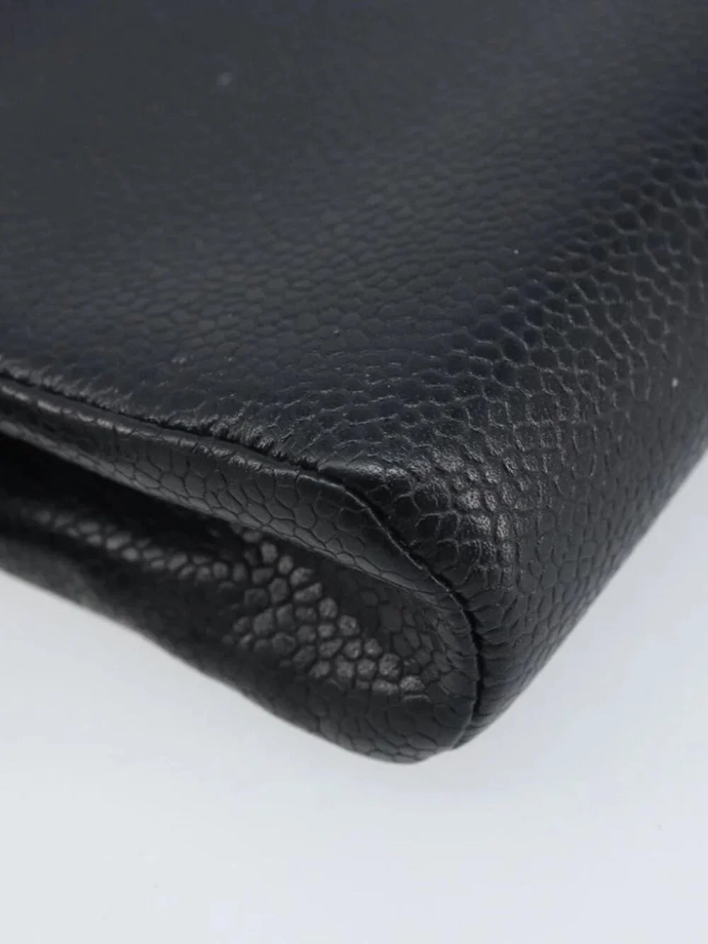 CHANEL COCO Mark Pouch Grained Calf Skin Black Gold CC Auth AMZ108